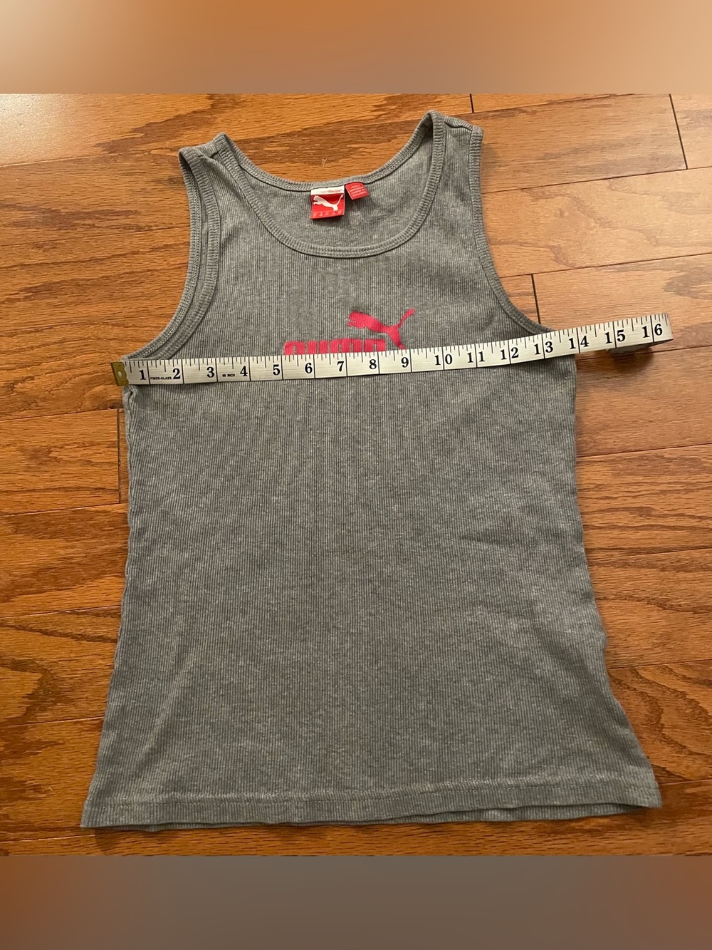 Puma- Gray Ribbed Tank with Pink Logo Size M